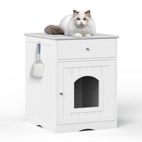 Wooden Cat Litter Box Enclosure with Drawer – MDF Pet House Side Table