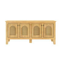 Rattan Wooden Dog Crate Cabinet with Storage – Indoor Rubber Wood Pet