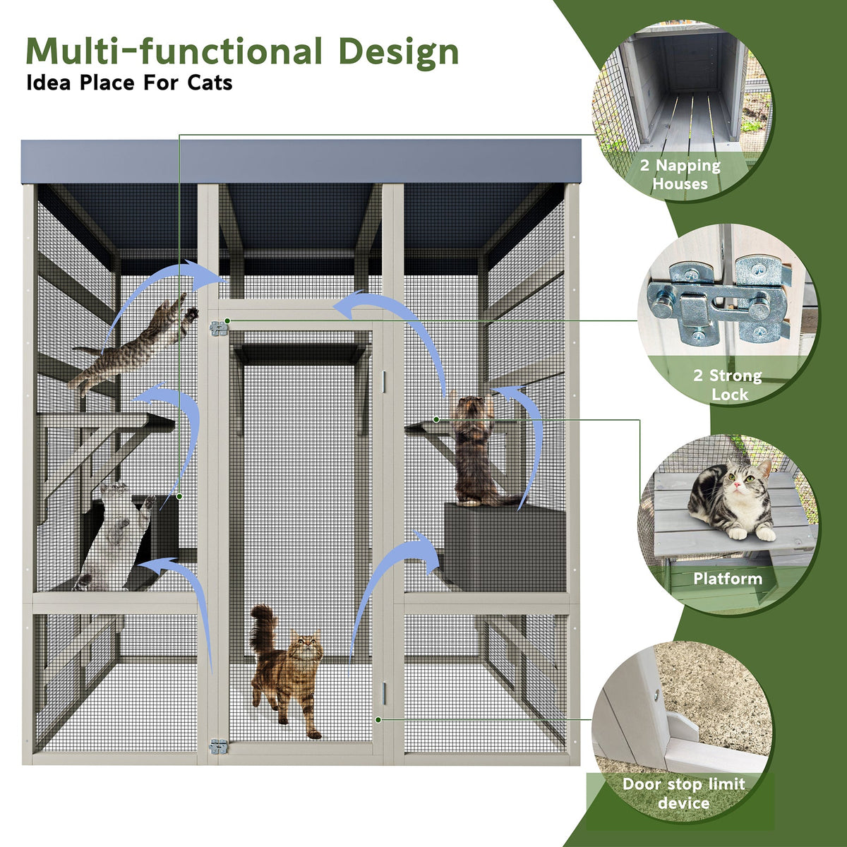 Gray Wooden Outdoor Catio Pet Enclosure – Waterproof Cat House & Small