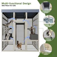 Gray Wooden Outdoor Catio Pet Enclosure – Waterproof Cat House & Small