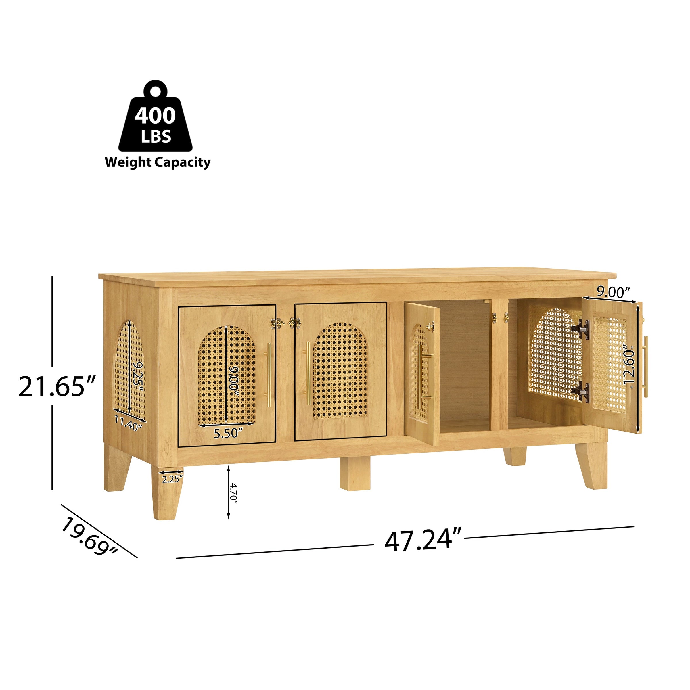 Rattan Wooden Dog Crate Cabinet with Storage – Indoor Rubber Wood Pet