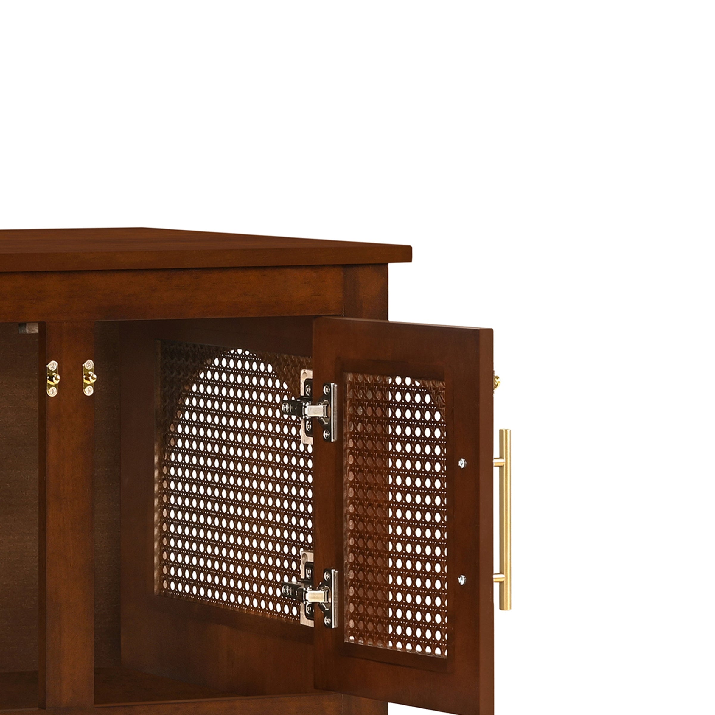 Rattan Wooden Dog Crate Cabinet with Storage – Indoor Rubber Wood Pet