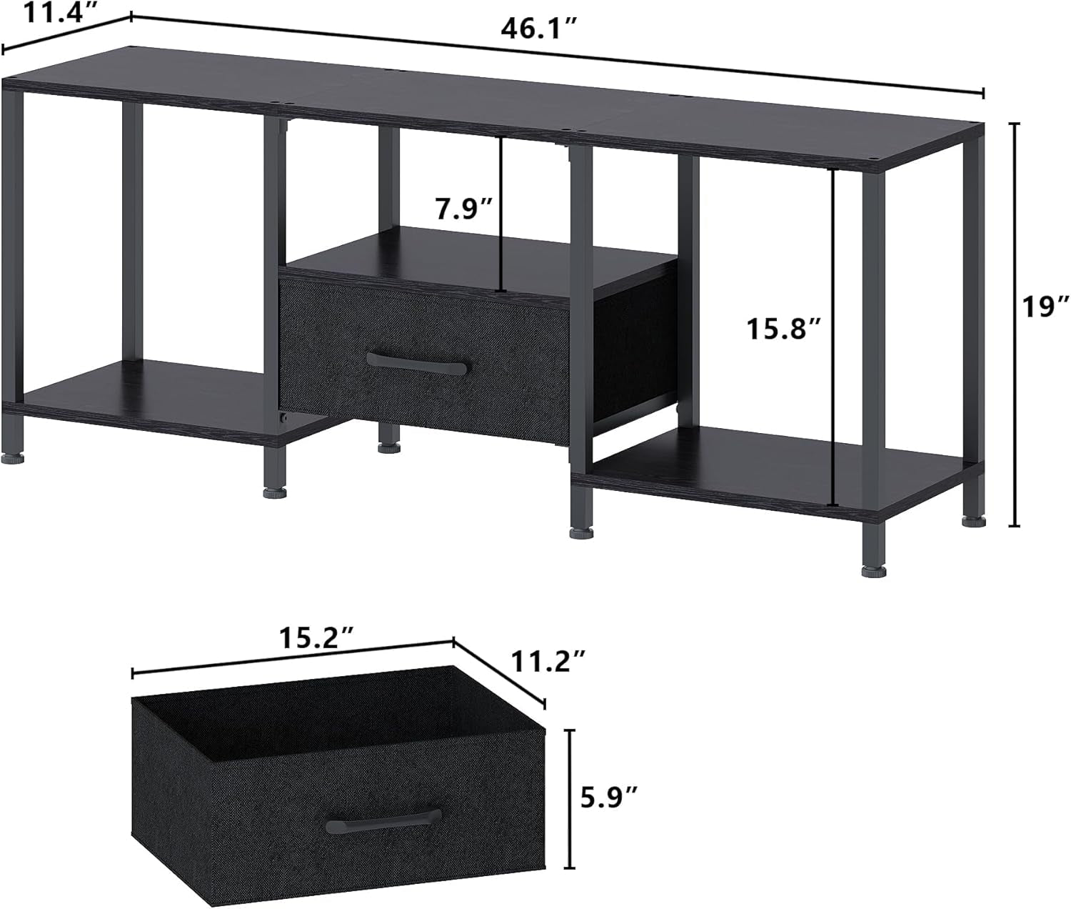 LED TV Stand For 55 Inch TVs With Open Shelves Black