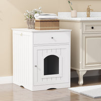 Wooden Cat Litter Box Enclosure with Drawer – MDF Pet House Side Table