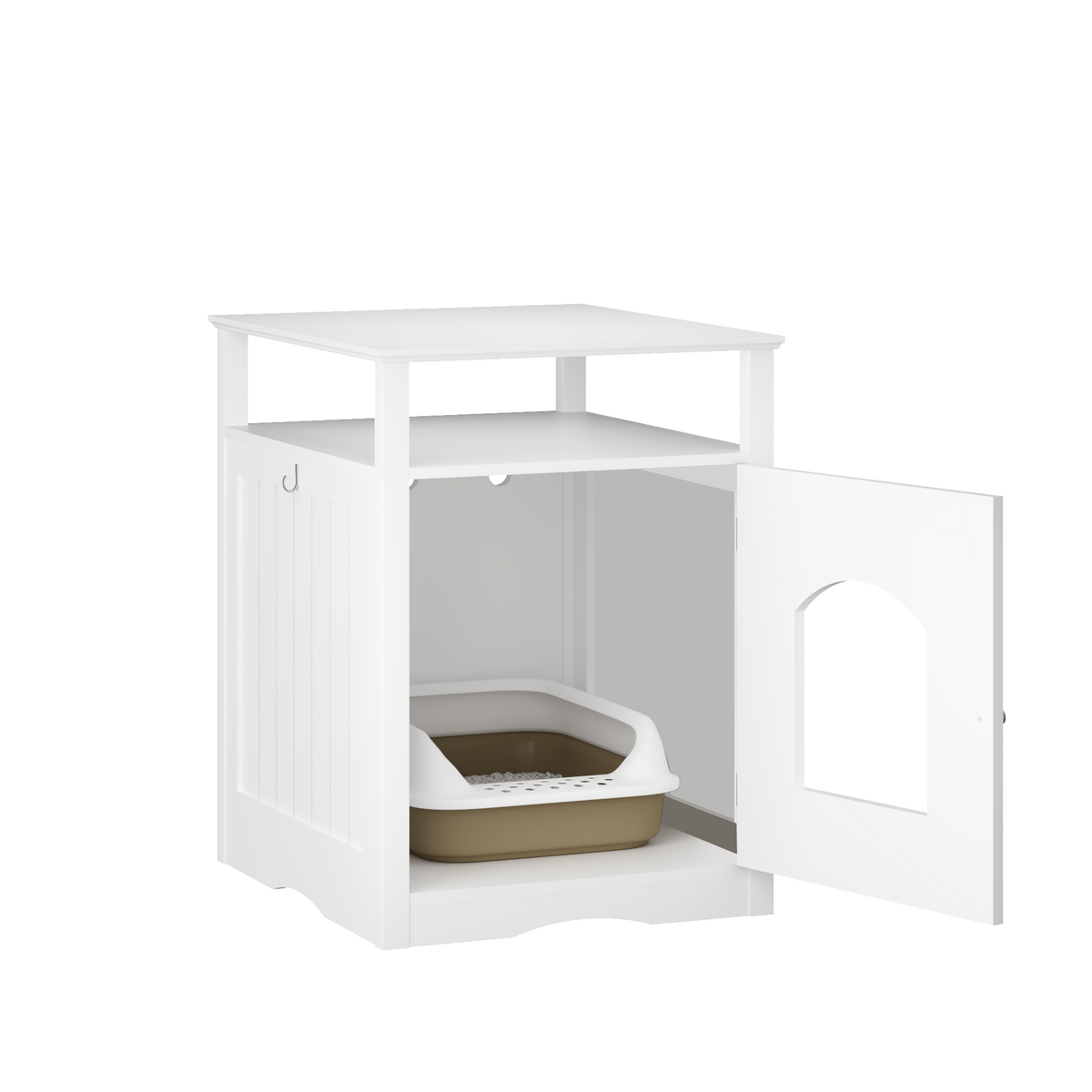 Modern Cat Litter Box Enclosure Furniture – White Wooden Hidden Cat