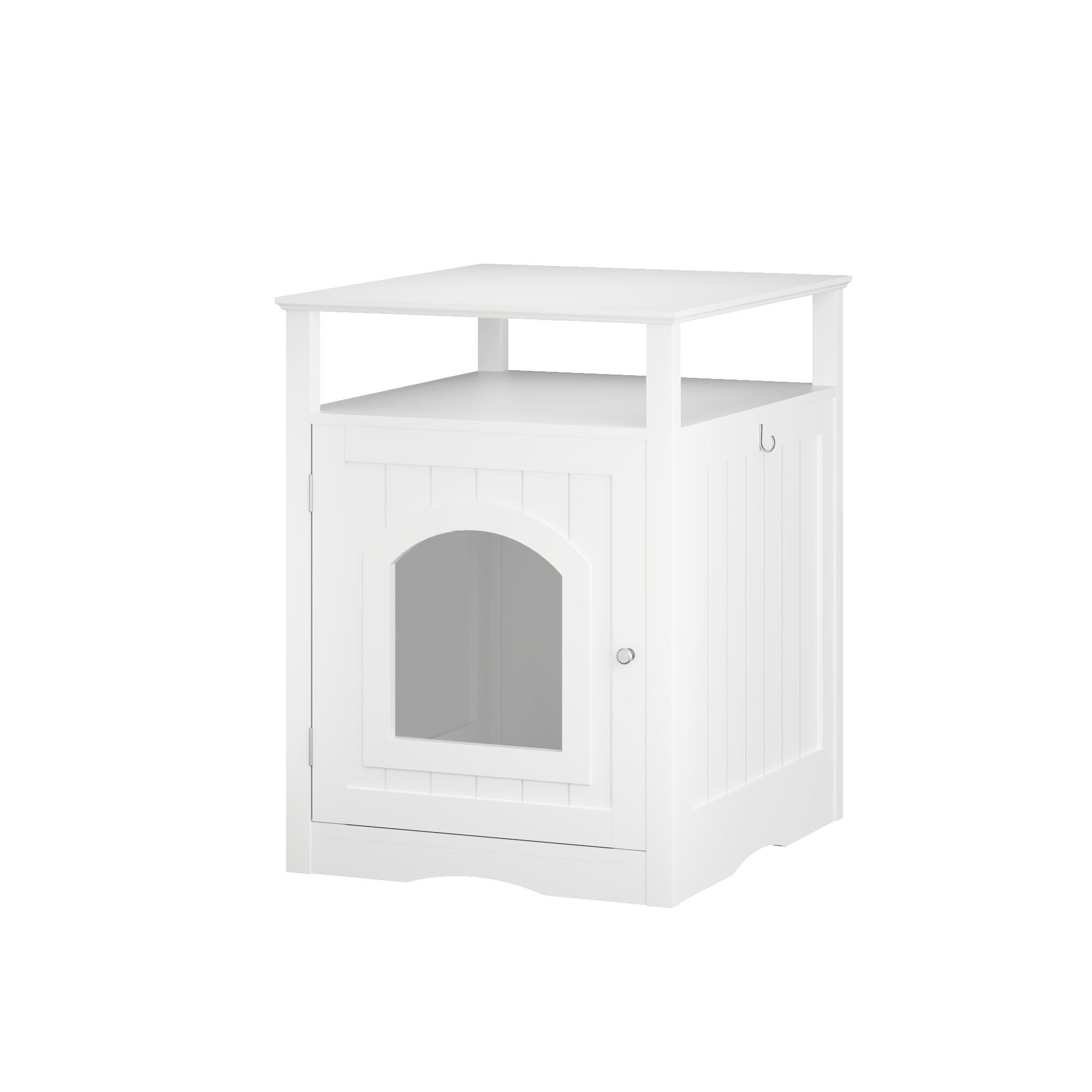 Modern Cat Litter Box Enclosure Furniture – White Wooden Hidden Cat