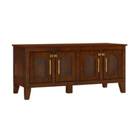 Rattan Wooden Dog Crate Cabinet with Storage – Indoor Rubber Wood Pet