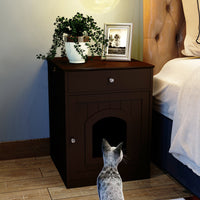 Wooden Cat Litter Box Enclosure with Drawer – MDF Pet House Side Table