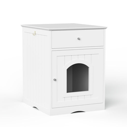 Wooden Cat Litter Box Enclosure with Drawer – MDF Pet House Side Table
