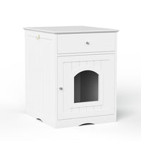 Wooden Cat Litter Box Enclosure with Drawer – MDF Pet House Side Table