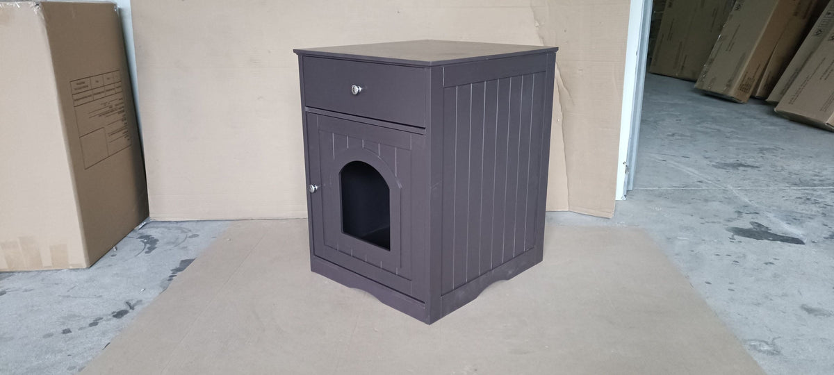 Wooden Cat Litter Box Enclosure with Drawer – MDF Pet House Side Table