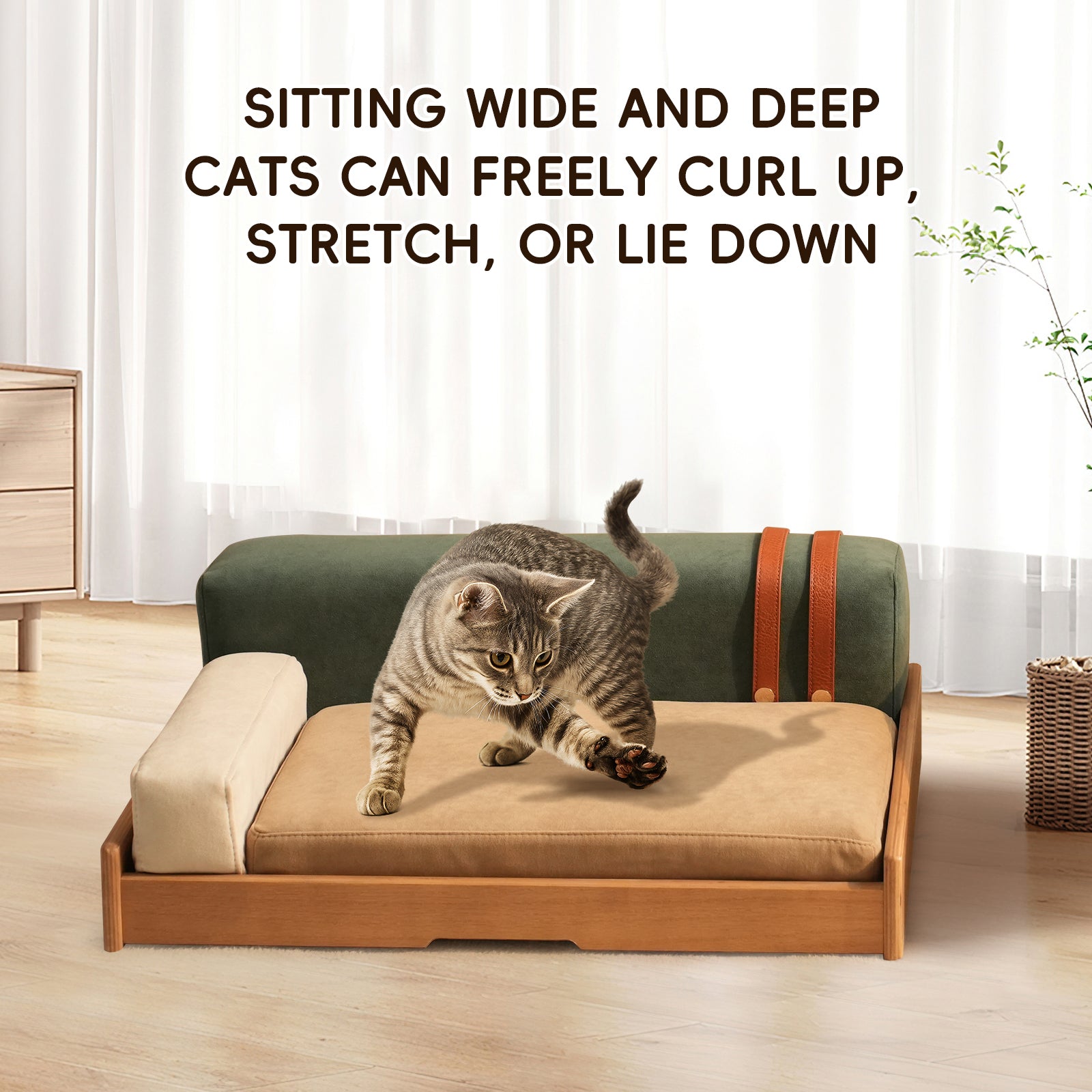 Modern Wooden Pet Bed for Cats & Dogs – Oak Veneer Frame with
