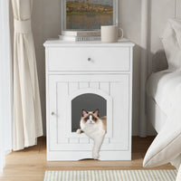 Wooden Cat Litter Box Enclosure with Drawer – MDF Pet House Side Table