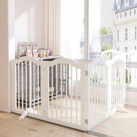 27.6" Tall Freestanding Wooden Pet Gate – Foldable 4-Panel Dog Safety