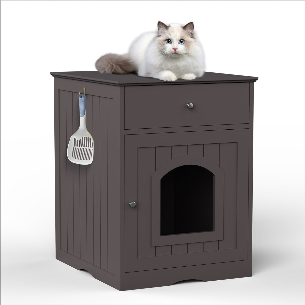 Wooden Cat Litter Box Enclosure with Drawer – MDF Pet House Side Table