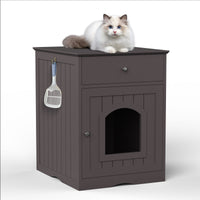 Wooden Cat Litter Box Enclosure with Drawer – MDF Pet House Side Table