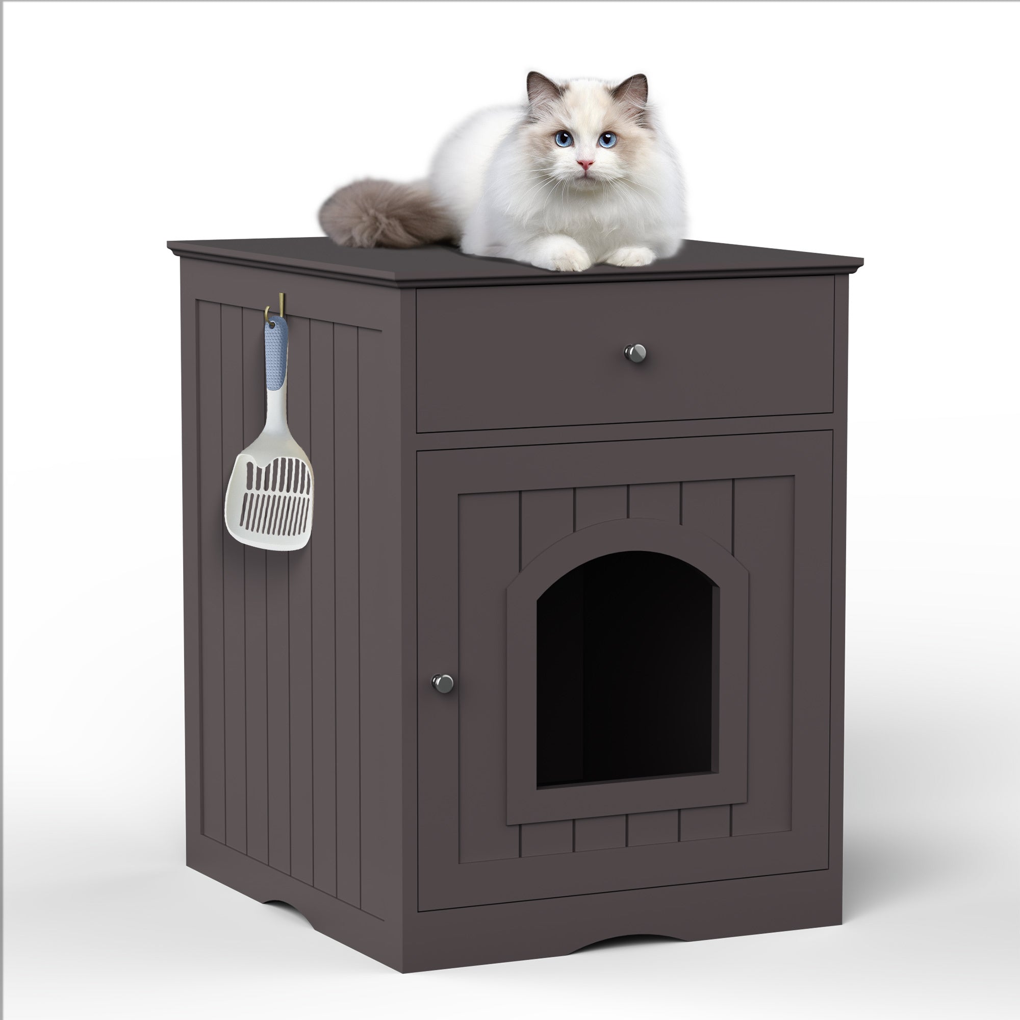 Wooden Cat Litter Box Enclosure with Drawer – MDF Pet House Side Table