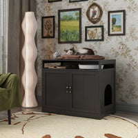 Hidden Cat Litter Box Furniture with Storage Bench , Wooden Pet House