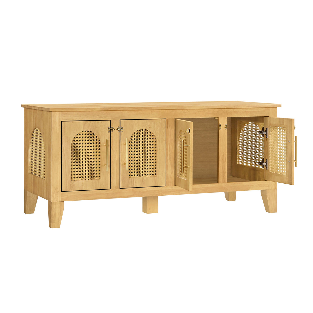 Rattan Wooden Dog Crate Cabinet with Storage – Indoor Rubber Wood Pet