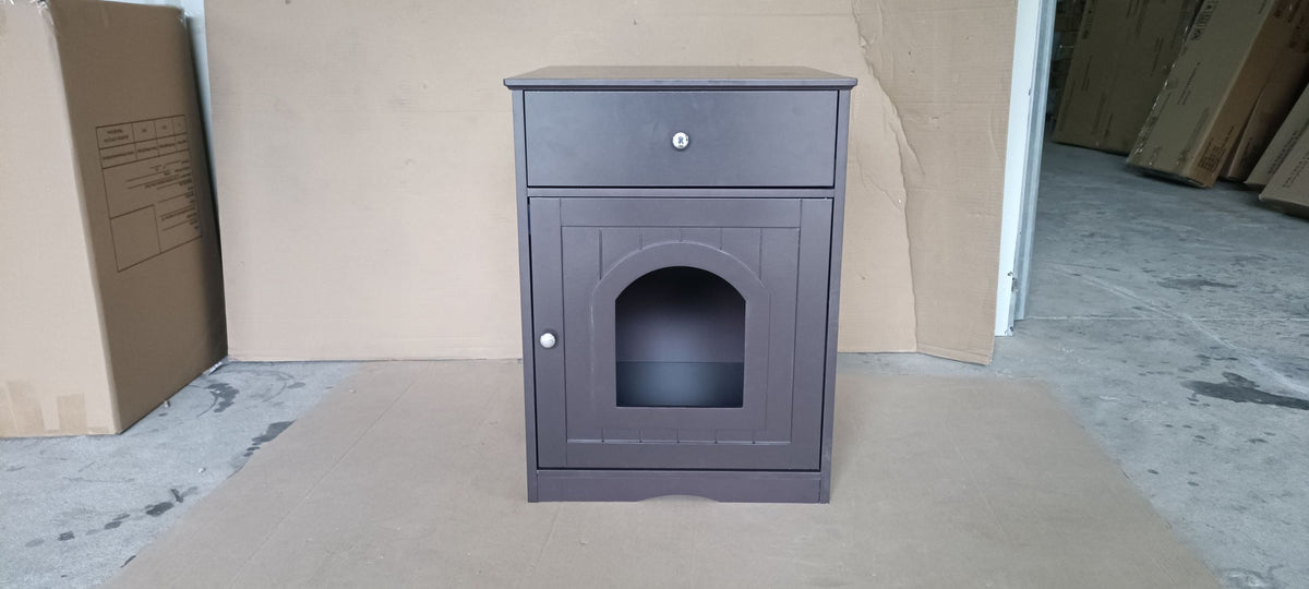 Wooden Cat Litter Box Enclosure with Drawer – MDF Pet House Side Table