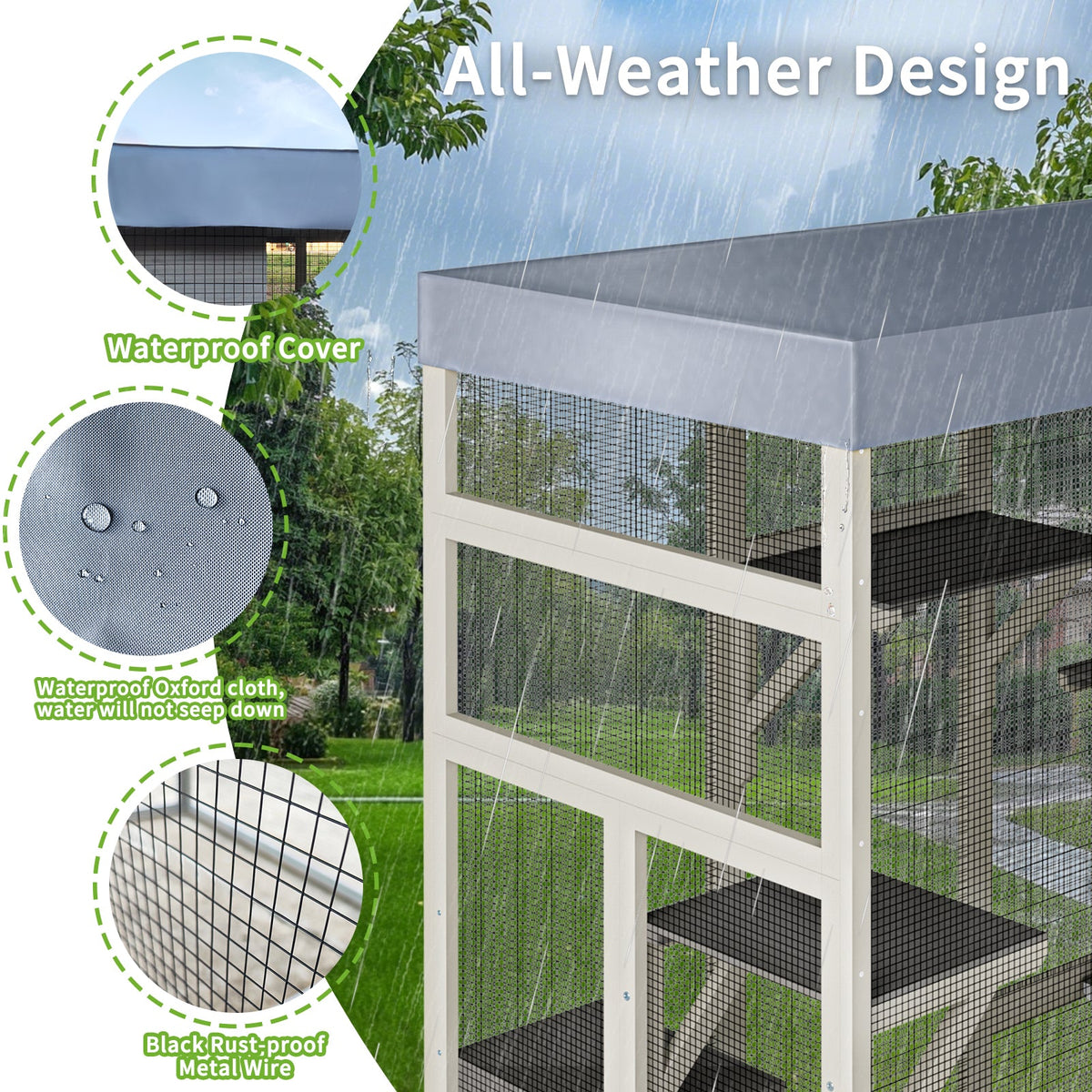 Gray Wooden Outdoor Catio Pet Enclosure – Waterproof Cat House & Small