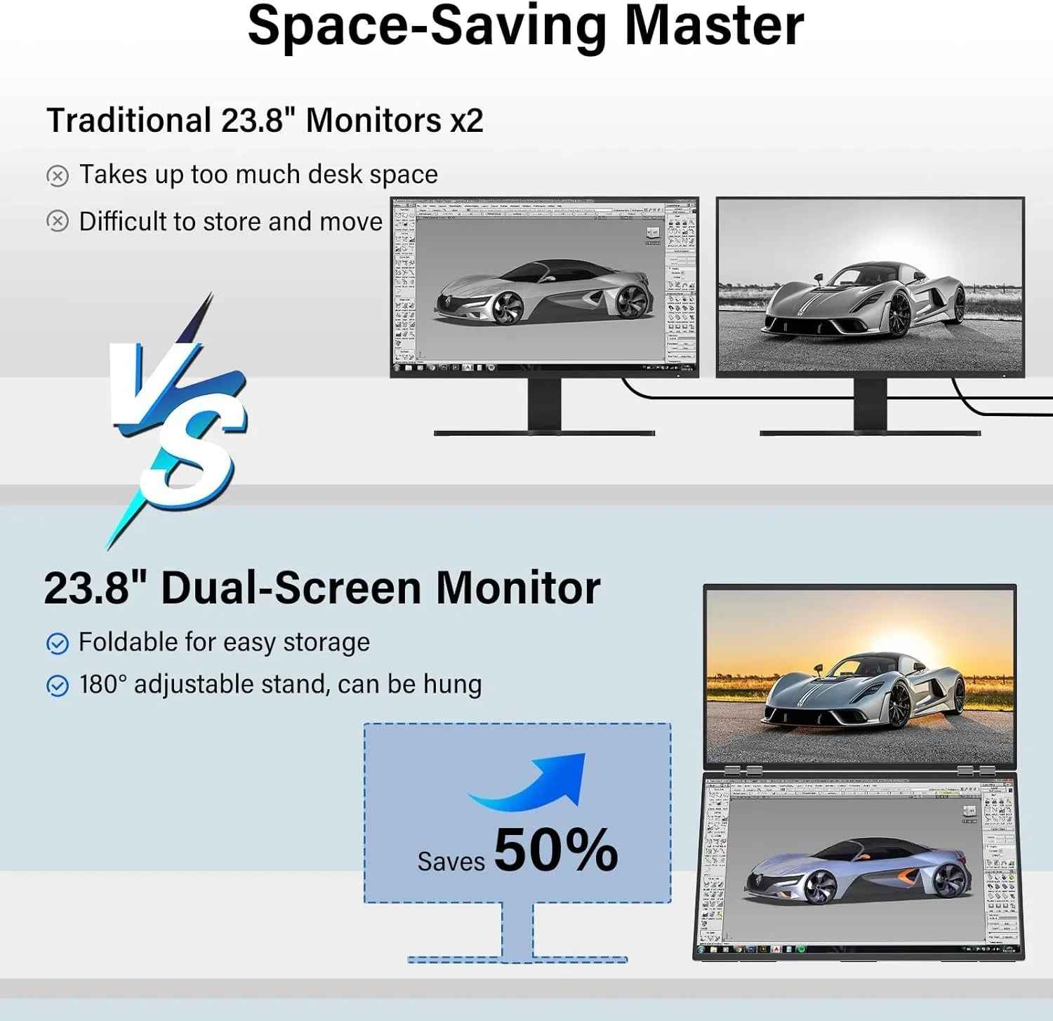 InnoView Foldable 23.8" Dual Monitor-INVPM609