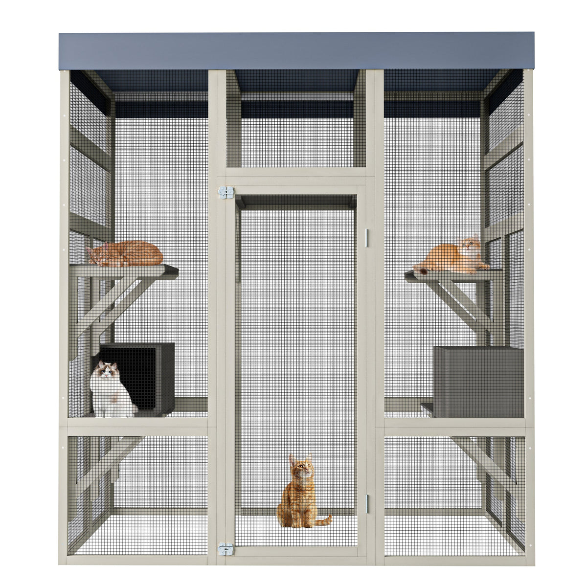 Gray Wooden Outdoor Catio Pet Enclosure – Waterproof Cat House & Small