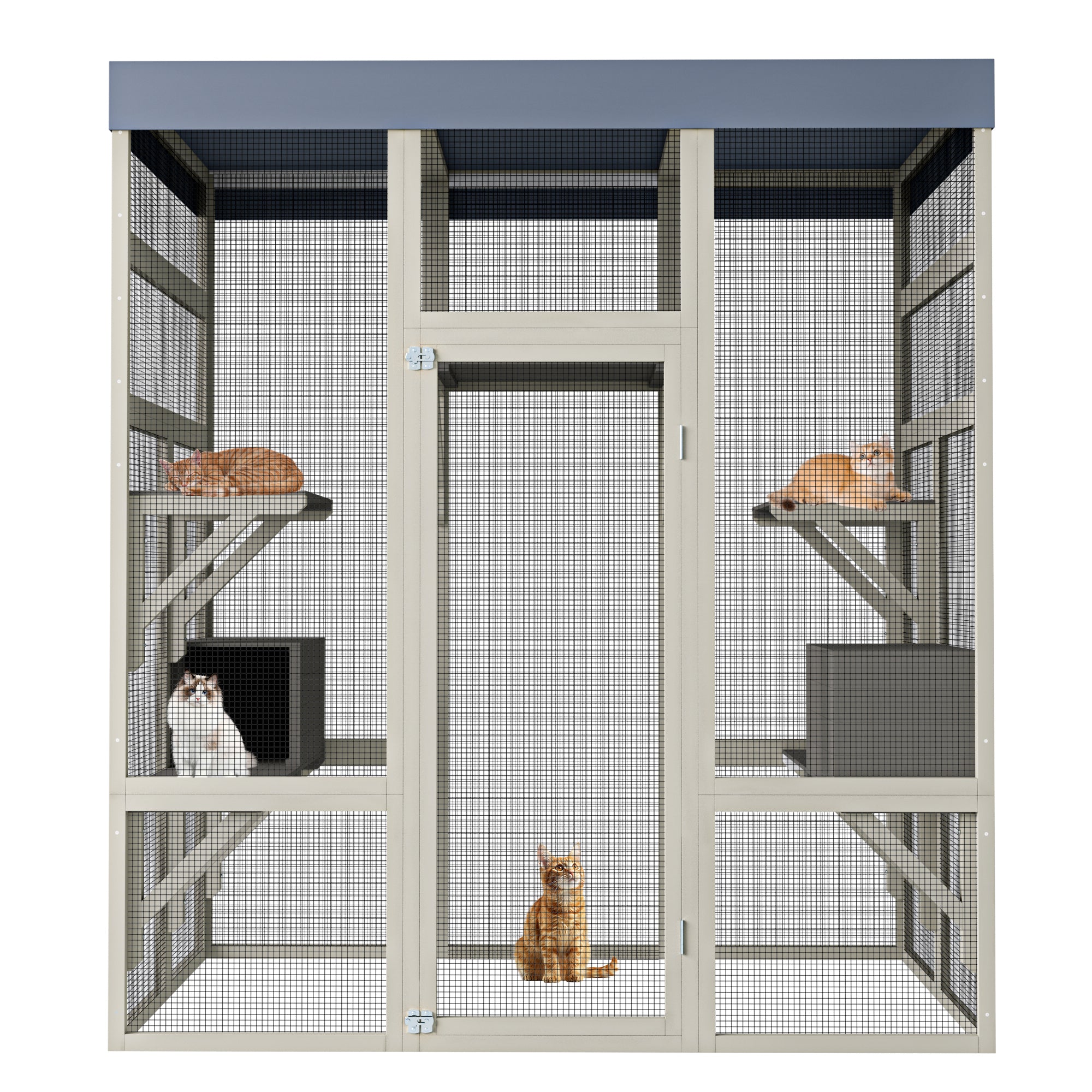 Gray Wooden Outdoor Catio Pet Enclosure – Waterproof Cat House & Small