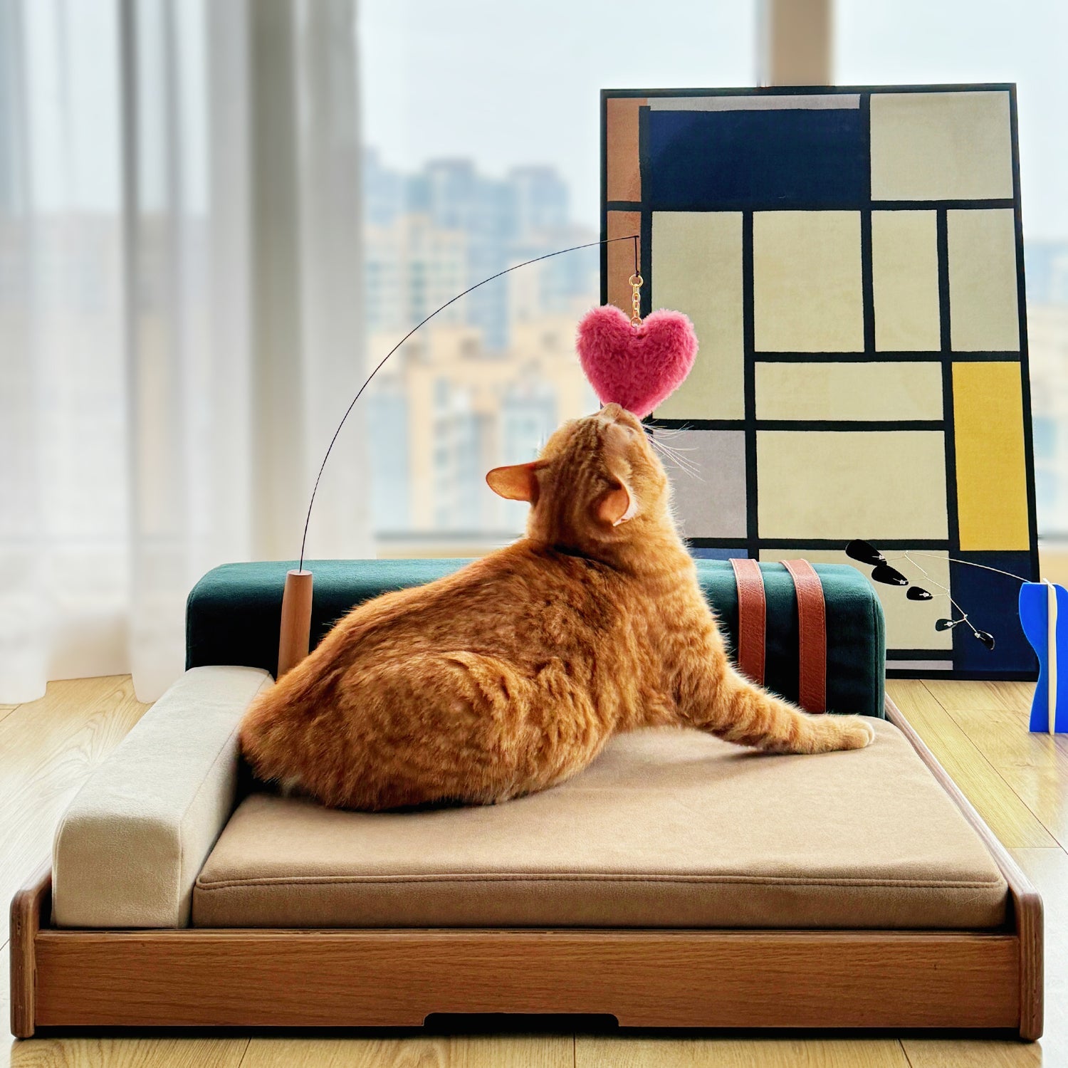 Modern Wooden Pet Bed for Cats & Dogs – Oak Veneer Frame with