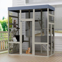 Gray Wooden Outdoor Catio Pet Enclosure – Waterproof Cat House & Small