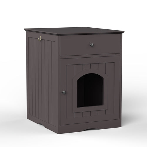 Wooden Cat Litter Box Enclosure with Drawer – MDF Pet House Side Table