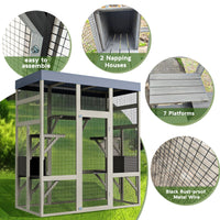 Gray Wooden Outdoor Catio Pet Enclosure – Waterproof Cat House & Small