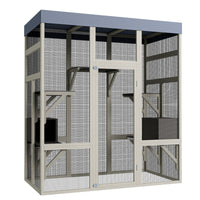 Gray Wooden Outdoor Catio Pet Enclosure – Waterproof Cat House & Small