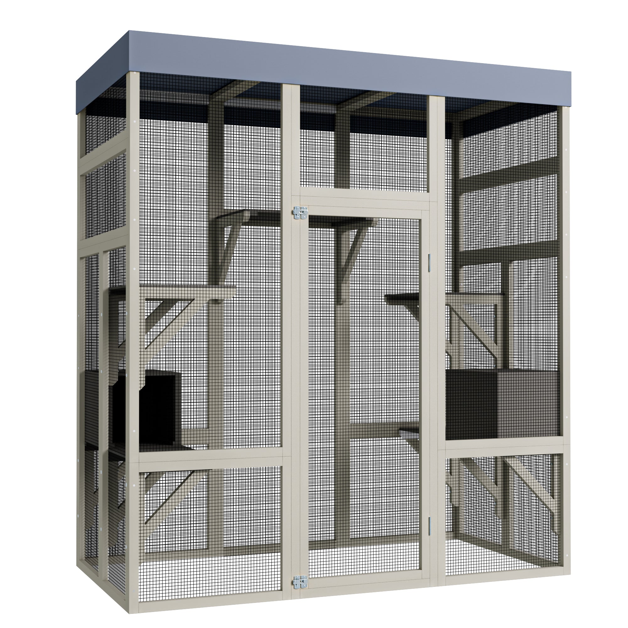 Gray Wooden Outdoor Catio Pet Enclosure – Waterproof Cat House & Small