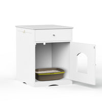 Wooden Cat Litter Box Enclosure with Drawer – MDF Pet House Side Table