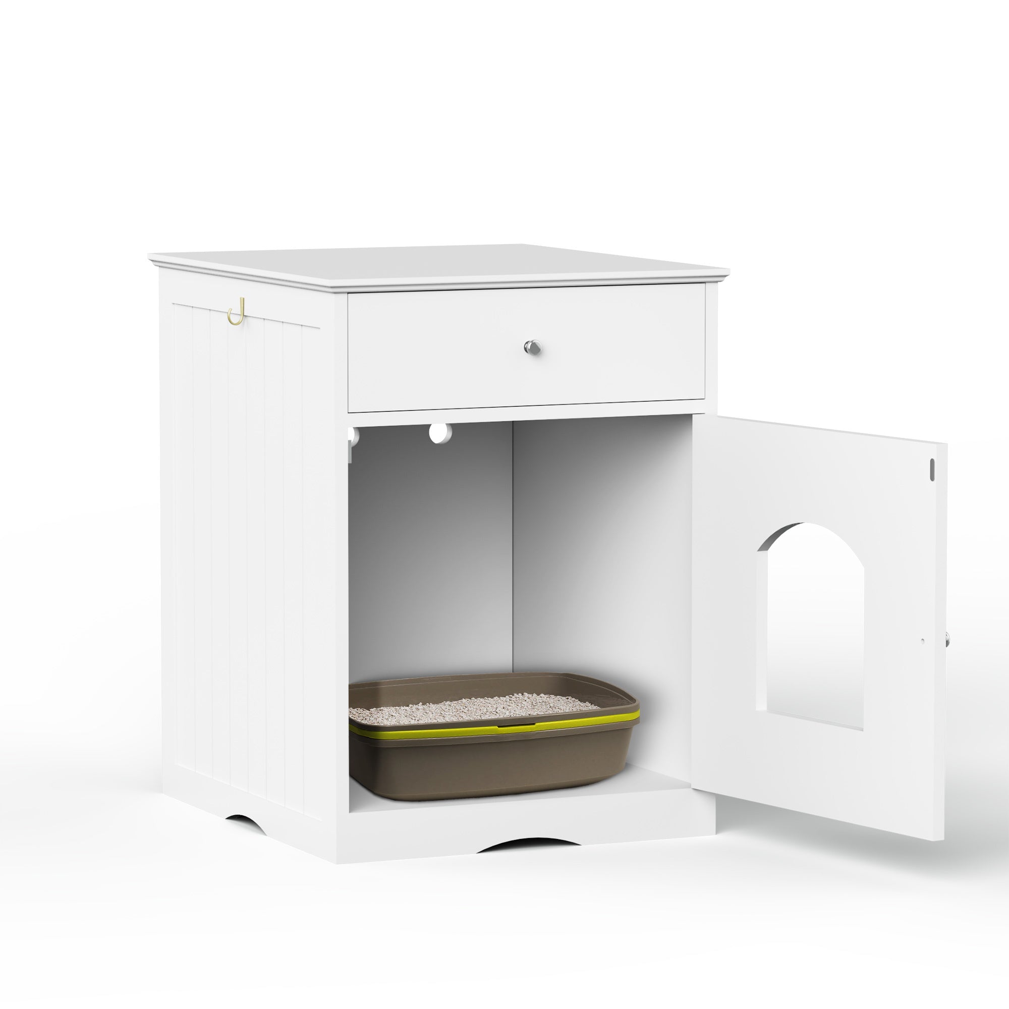 Wooden Cat Litter Box Enclosure with Drawer – MDF Pet House Side Table