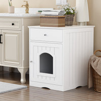 Wooden Cat Litter Box Enclosure with Drawer – MDF Pet House Side Table