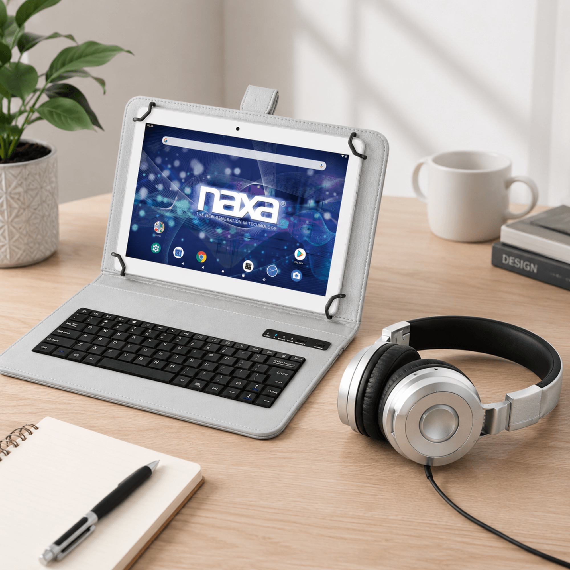 Naxa 10.1" Tablet w BT Keyboard, Case & Headphone Silver - Refurbished