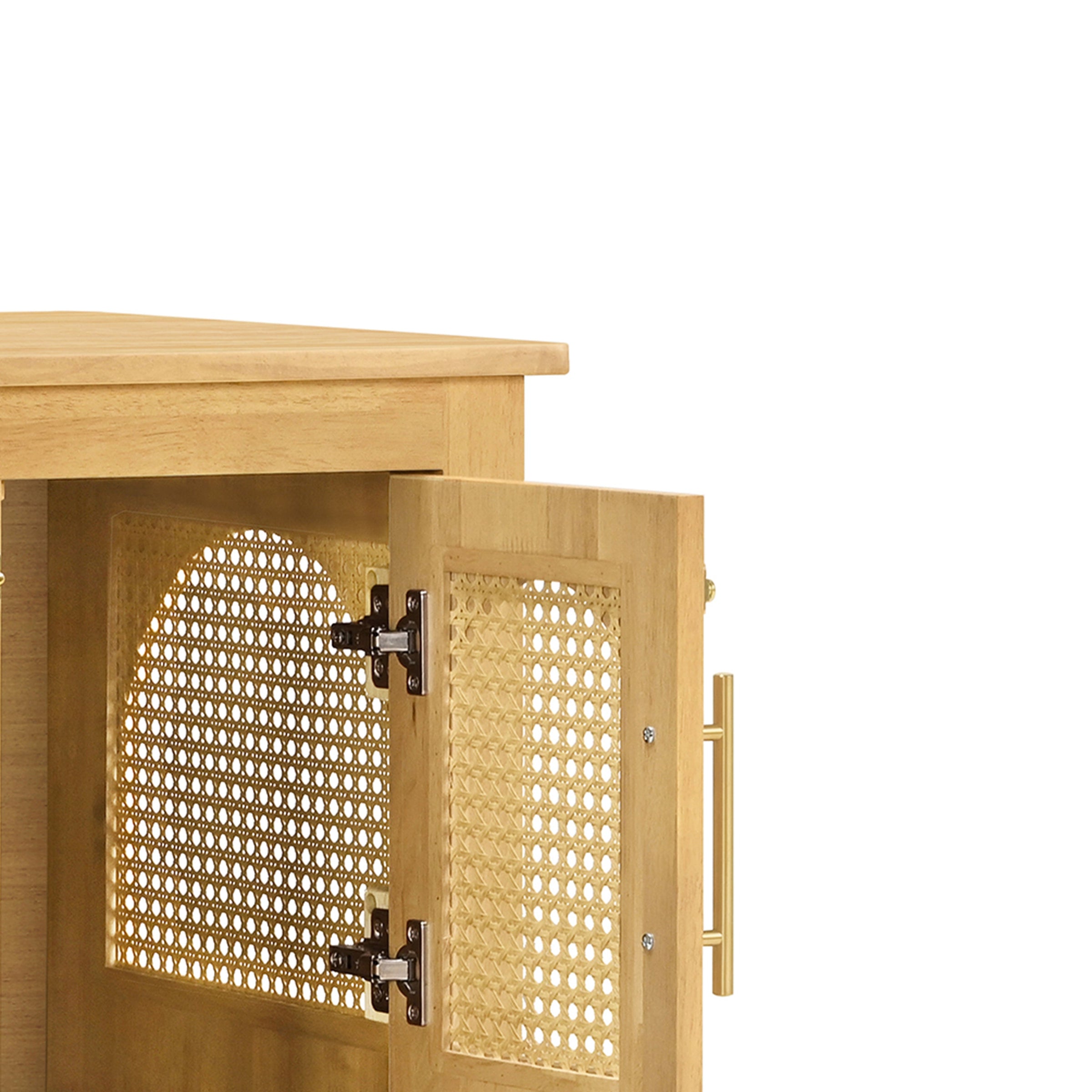 Rattan Wooden Dog Crate Cabinet with Storage – Indoor Rubber Wood Pet