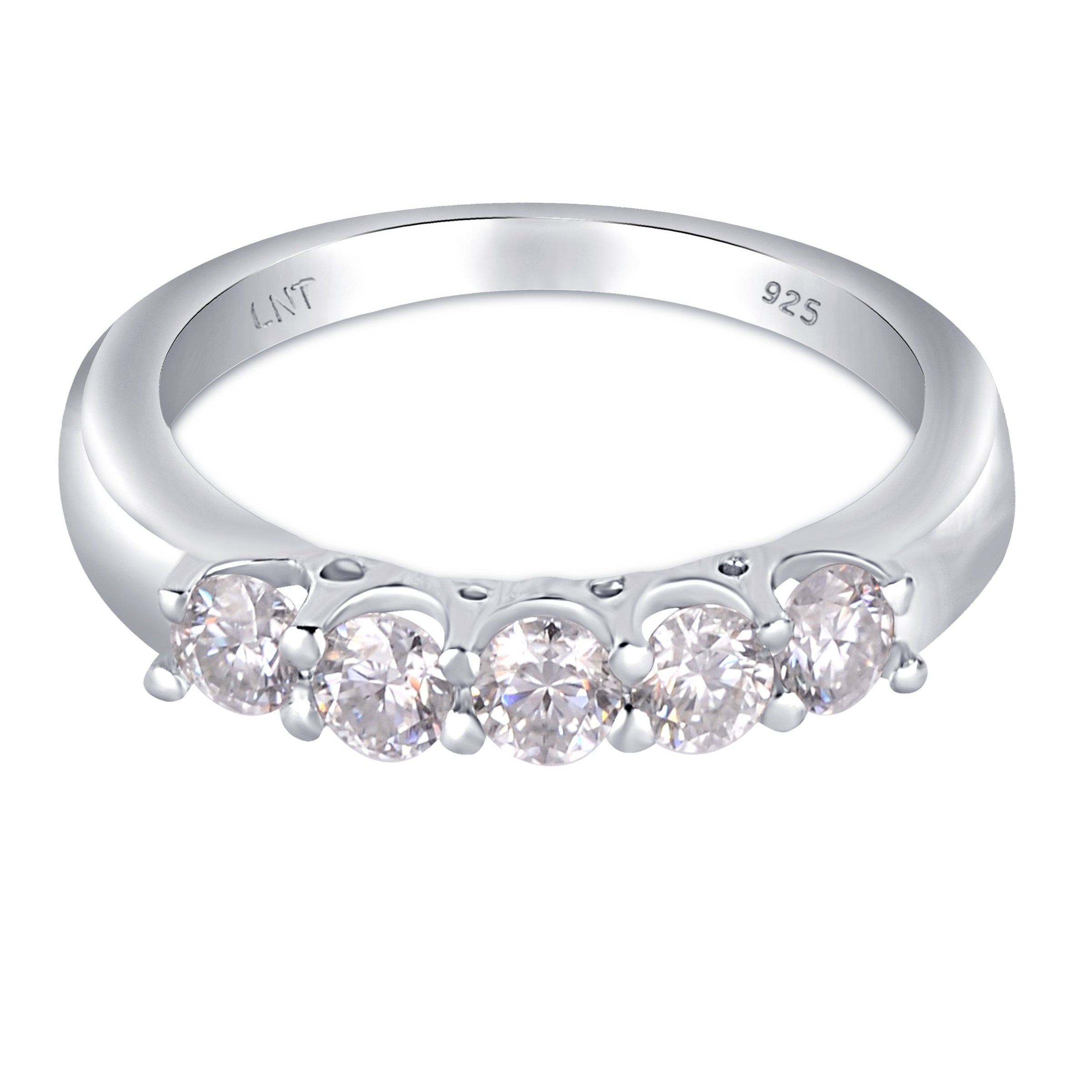 White Moissanite 5-Stone Ring Sterling Silver