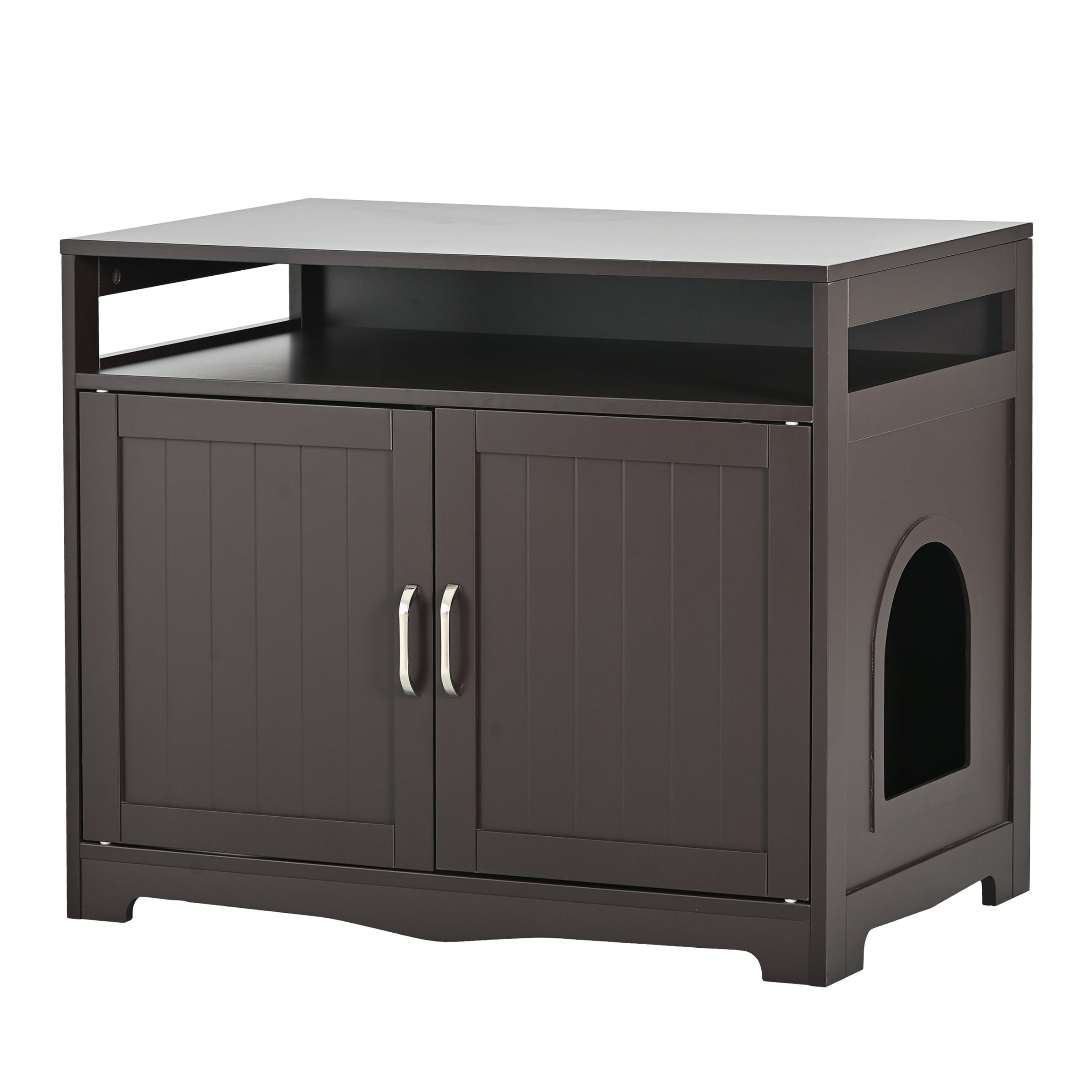 Hidden Cat Litter Box Furniture with Storage Bench , Wooden Pet House