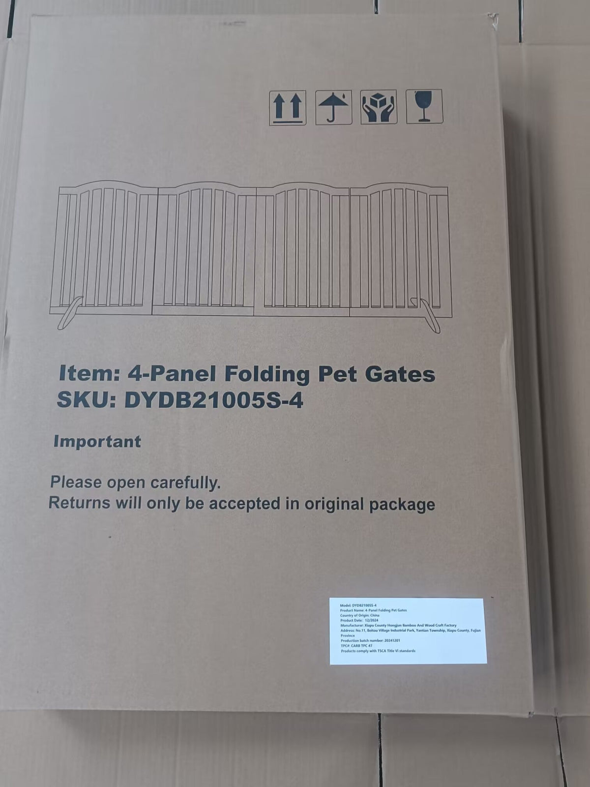 27.6" Tall Freestanding Wooden Pet Gate – Foldable 4-Panel Dog Safety