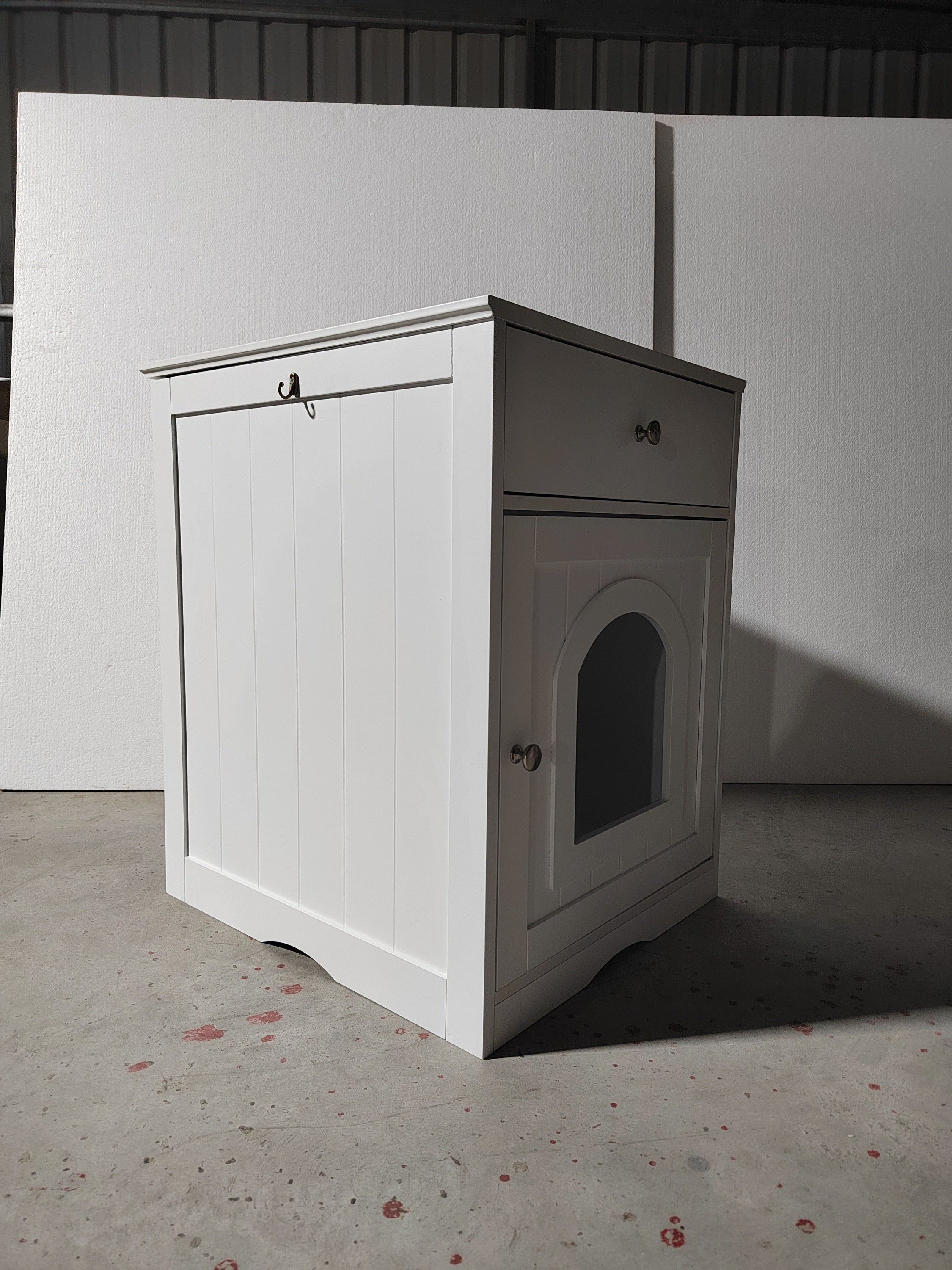 Wooden Cat Litter Box Enclosure with Drawer – MDF Pet House Side Table