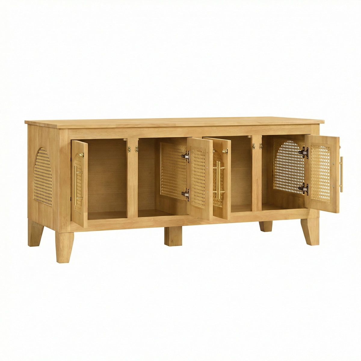 Rattan Wooden Dog Crate Cabinet with Storage – Indoor Rubber Wood Pet