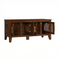 Rattan Wooden Dog Crate Cabinet with Storage – Indoor Rubber Wood Pet