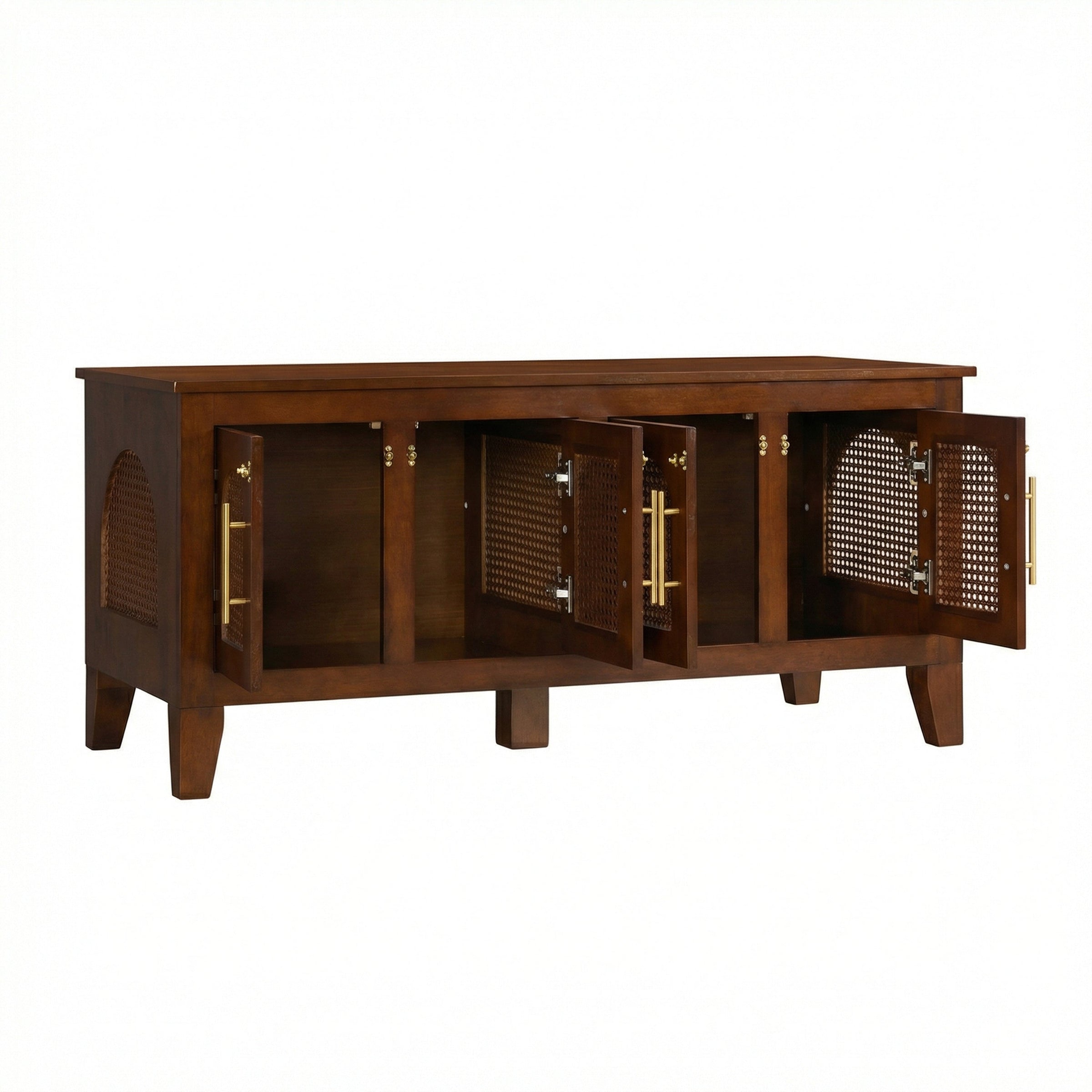 Rattan Wooden Dog Crate Cabinet with Storage – Indoor Rubber Wood Pet