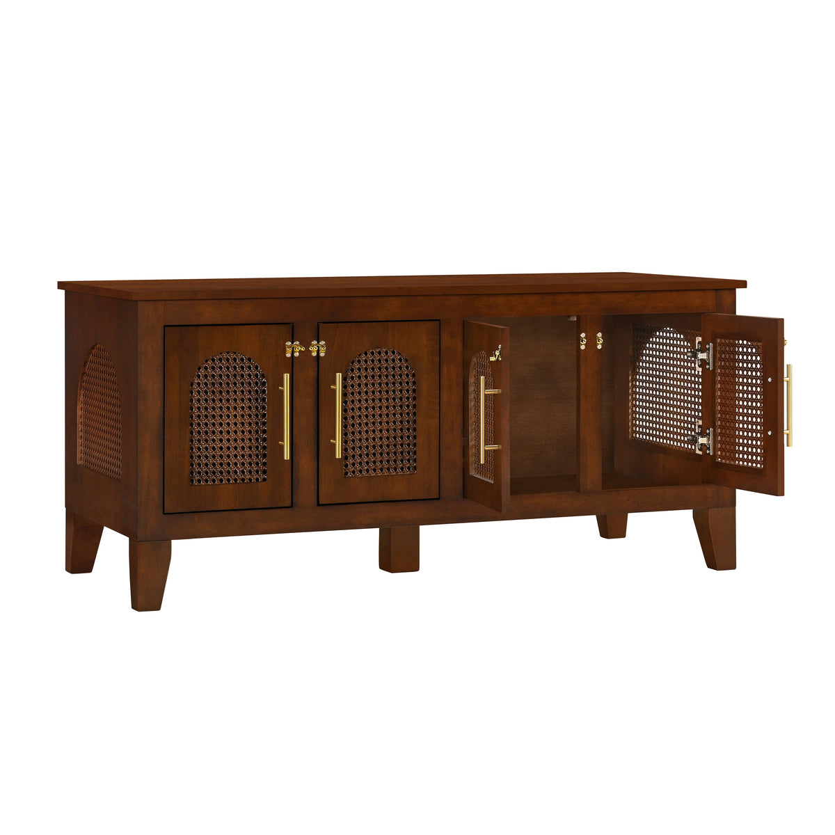 Rattan Wooden Dog Crate Cabinet with Storage – Indoor Rubber Wood Pet