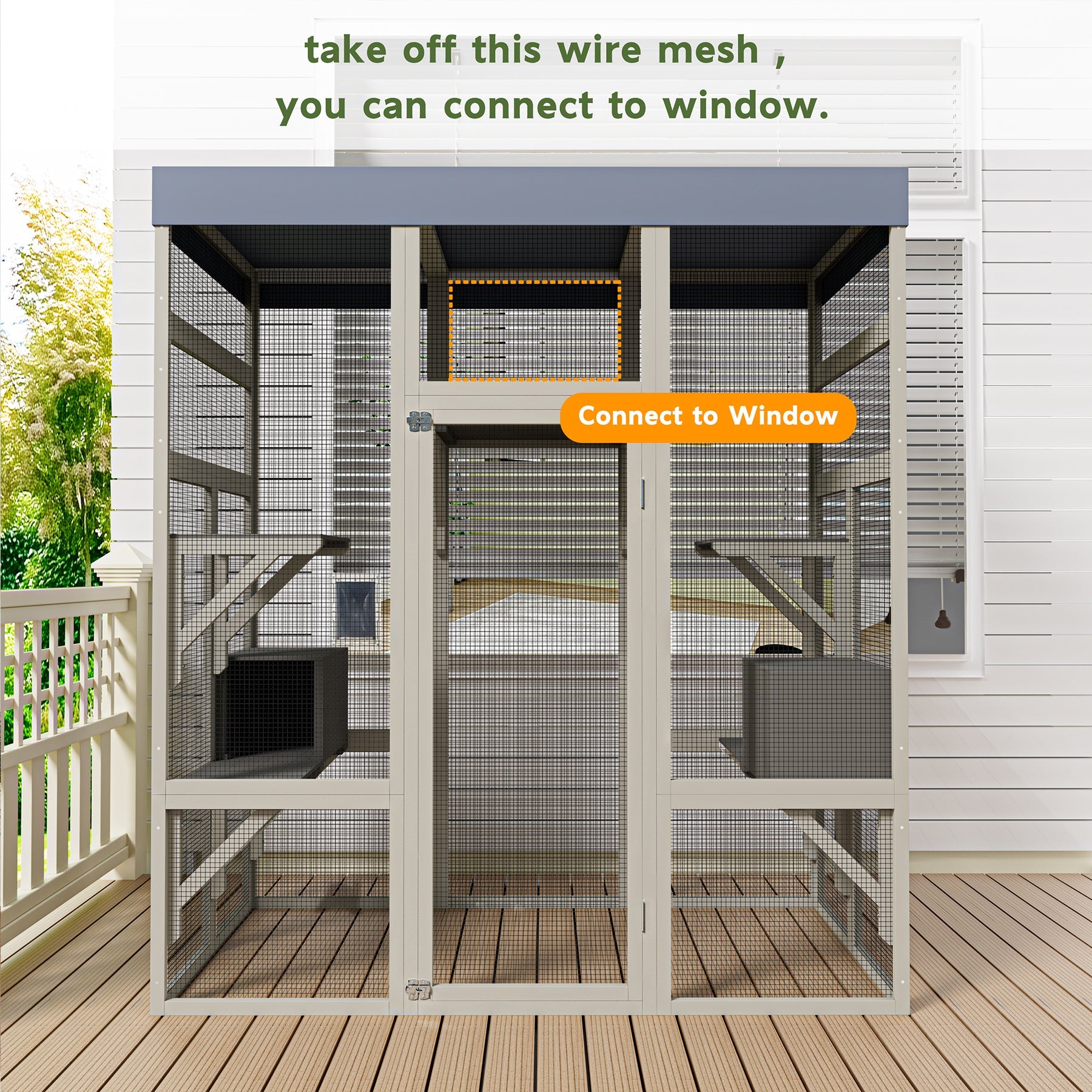 Gray Wooden Outdoor Catio Pet Enclosure – Waterproof Cat House & Small