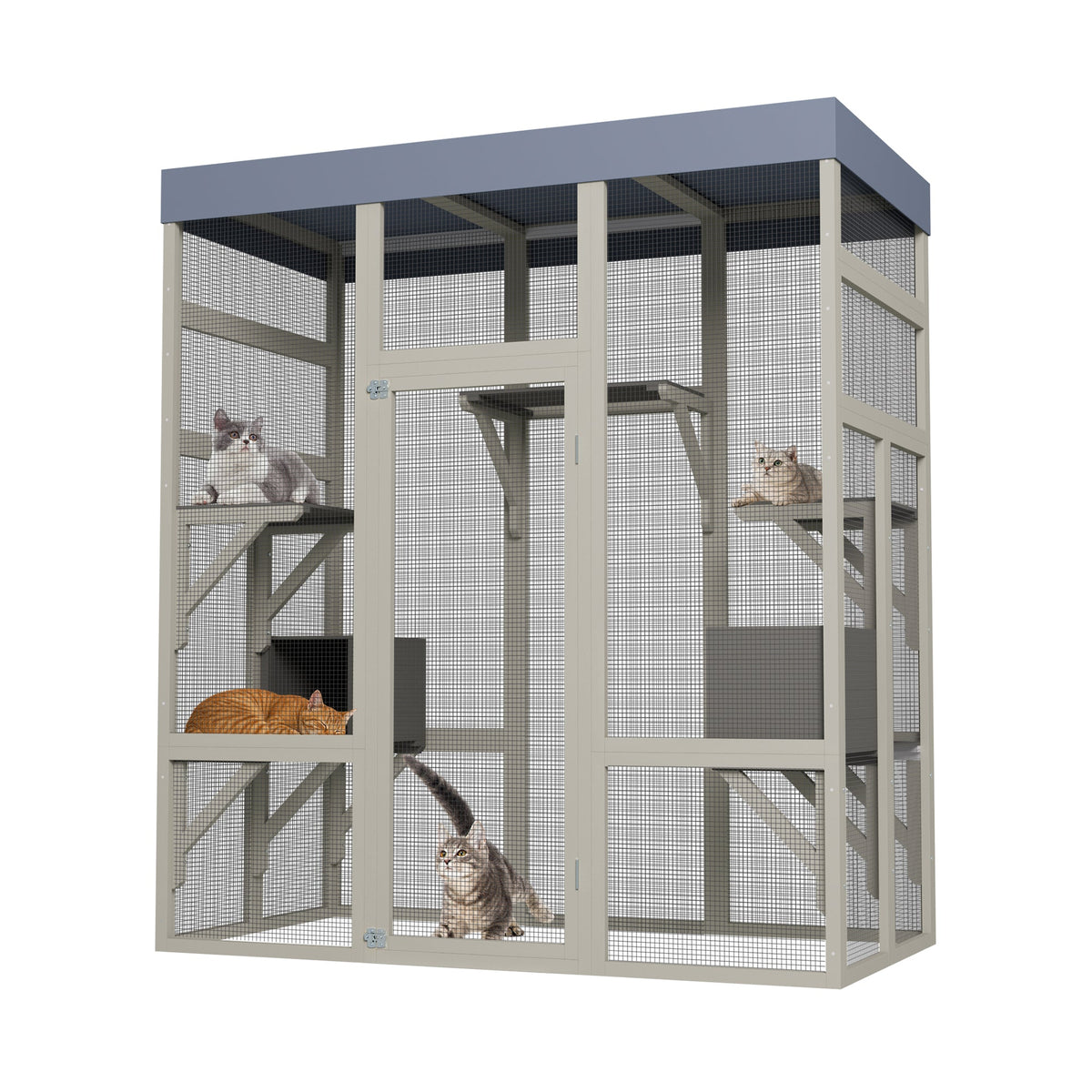 Gray Wooden Outdoor Catio Pet Enclosure – Waterproof Cat House & Small