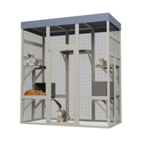 Gray Wooden Outdoor Catio Pet Enclosure – Waterproof Cat House & Small